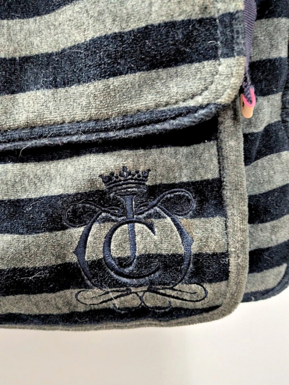 Y2K Rare Juicy Couture Velour Stripe Backpack Navy & Gray